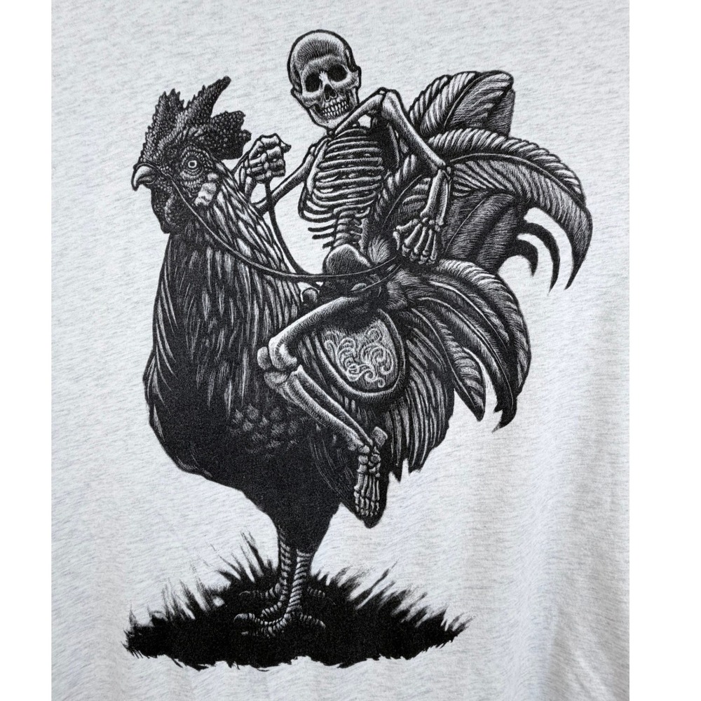 Curbside Clothing Skeleton Riding Rooster Graphic Tee Gray Heather XL Mens